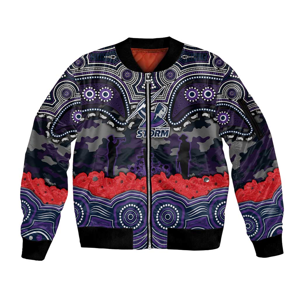 ANZAC Day Melbourne Storm Sleeve Zip Bomber Jacket Military Memorial Aboriginal Indigenous Art