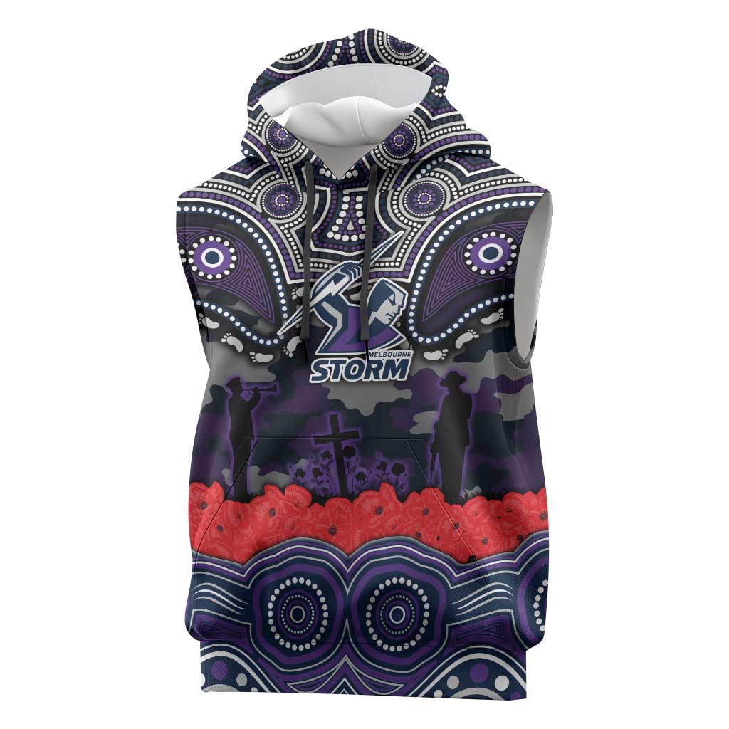 ANZAC Day Melbourne Storm Sleeveless Hoodie Military Memorial Aboriginal Indigenous Art