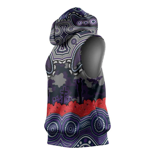 ANZAC Day Melbourne Storm Sleeveless Hoodie Military Memorial Aboriginal Indigenous Art