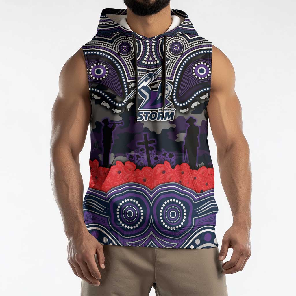 ANZAC Day Melbourne Storm Sleeveless Hoodie Military Memorial Aboriginal Indigenous Art