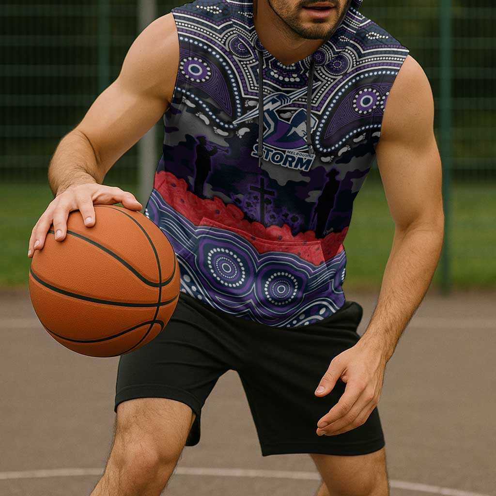 ANZAC Day Melbourne Storm Sleeveless Hoodie Military Memorial Aboriginal Indigenous Art