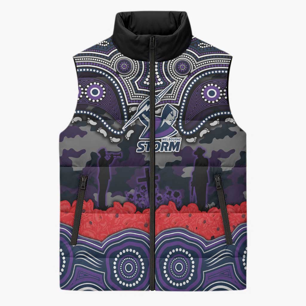 ANZAC Day Melbourne Storm Sleeveless Puffer Jacket Military Memorial Aboriginal Indigenous Art