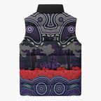 ANZAC Day Melbourne Storm Sleeveless Puffer Jacket Military Memorial Aboriginal Indigenous Art