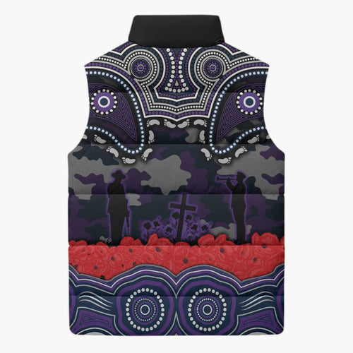 ANZAC Day Melbourne Storm Sleeveless Puffer Jacket Military Memorial Aboriginal Indigenous Art