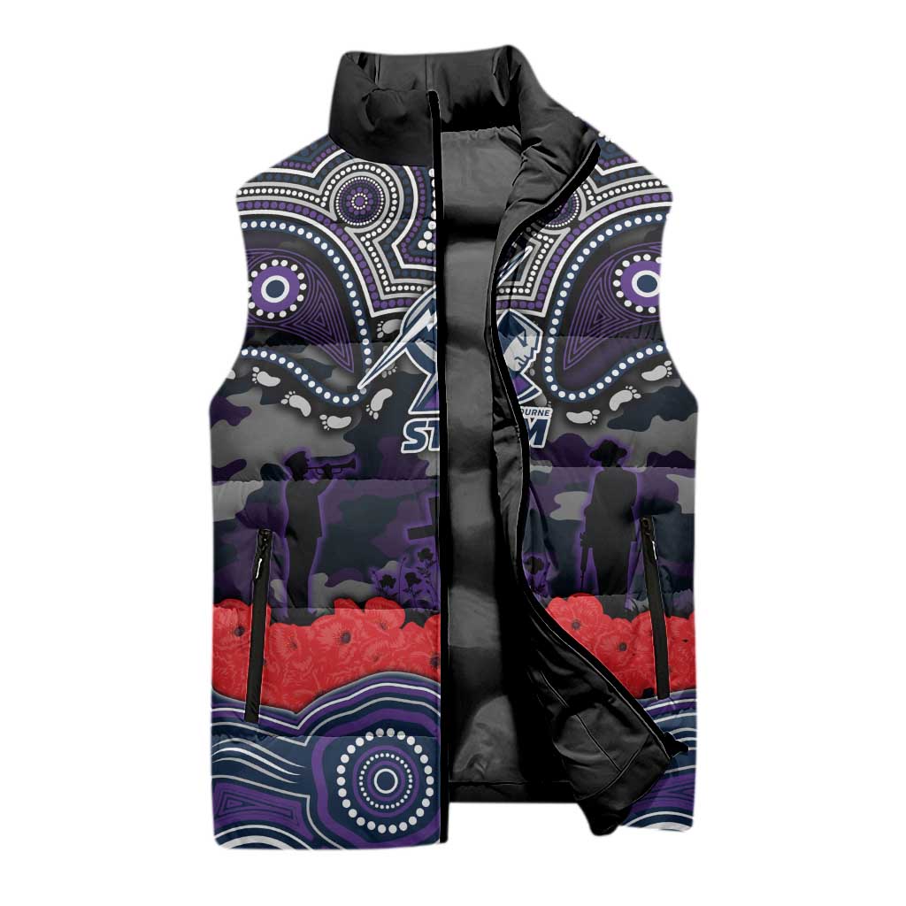 ANZAC Day Melbourne Storm Sleeveless Puffer Jacket Military Memorial Aboriginal Indigenous Art