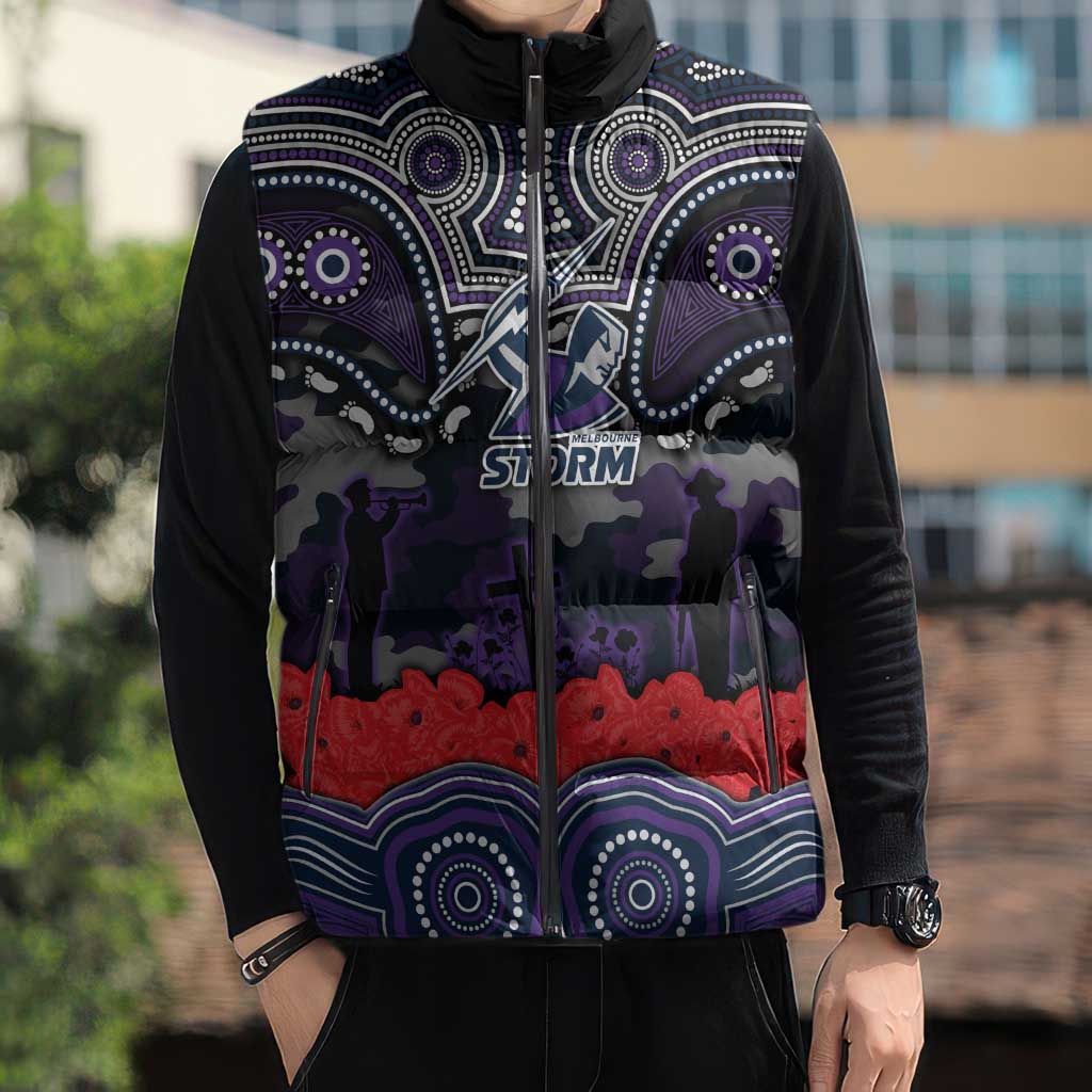 ANZAC Day Melbourne Storm Sleeveless Puffer Jacket Military Memorial Aboriginal Indigenous Art