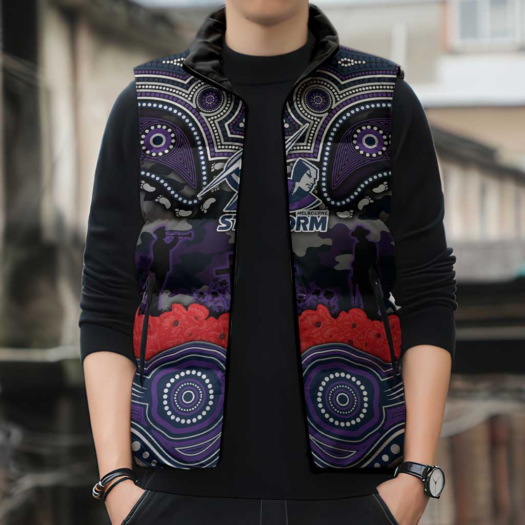 ANZAC Day Melbourne Storm Sleeveless Puffer Jacket Military Memorial Aboriginal Indigenous Art