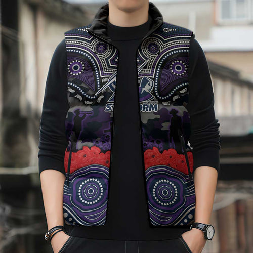 ANZAC Day Melbourne Storm Sleeveless Puffer Jacket Military Memorial Aboriginal Indigenous Art