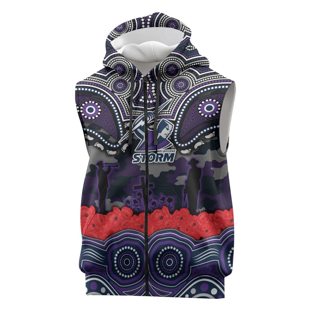 ANZAC Day Melbourne Storm Sleeveless Zip Hoodie Military Memorial Aboriginal Indigenous Art