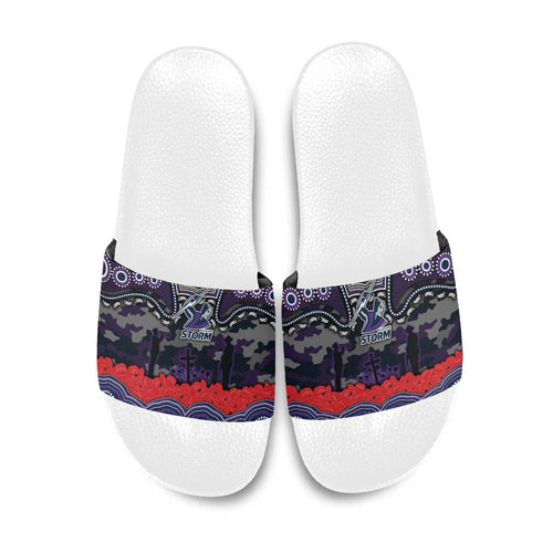 ANZAC Day Melbourne Storm Slide Sandals Military Memorial Aboriginal Indigenous Art