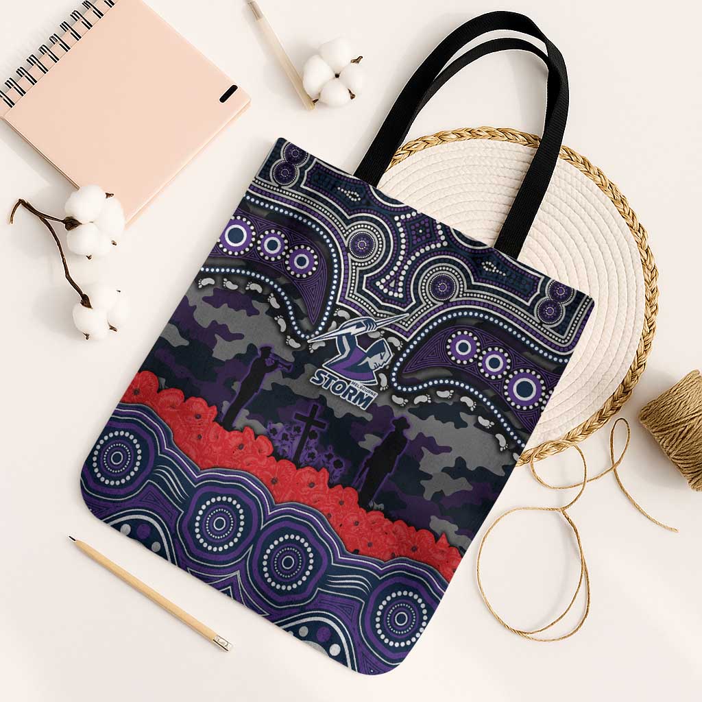 ANZAC Day Melbourne Storm Tote Bag Military Memorial Aboriginal Indigenous Art