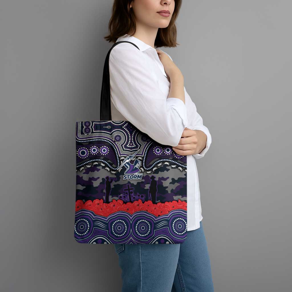 ANZAC Day Melbourne Storm Tote Bag Military Memorial Aboriginal Indigenous Art