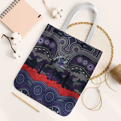 ANZAC Day Melbourne Storm Tote Bag Military Memorial Aboriginal Indigenous Art
