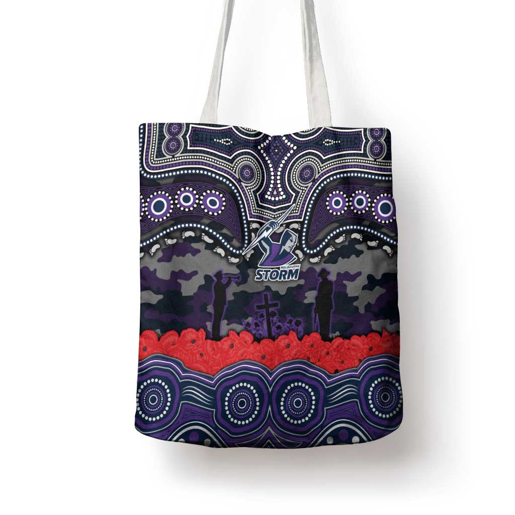 ANZAC Day Melbourne Storm Tote Bag Military Memorial Aboriginal Indigenous Art
