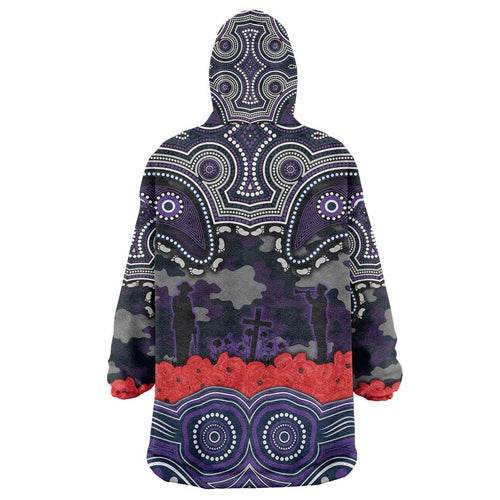 ANZAC Day Melbourne Storm Wearable Blanket Hoodie Military Memorial Aboriginal Indigenous Art