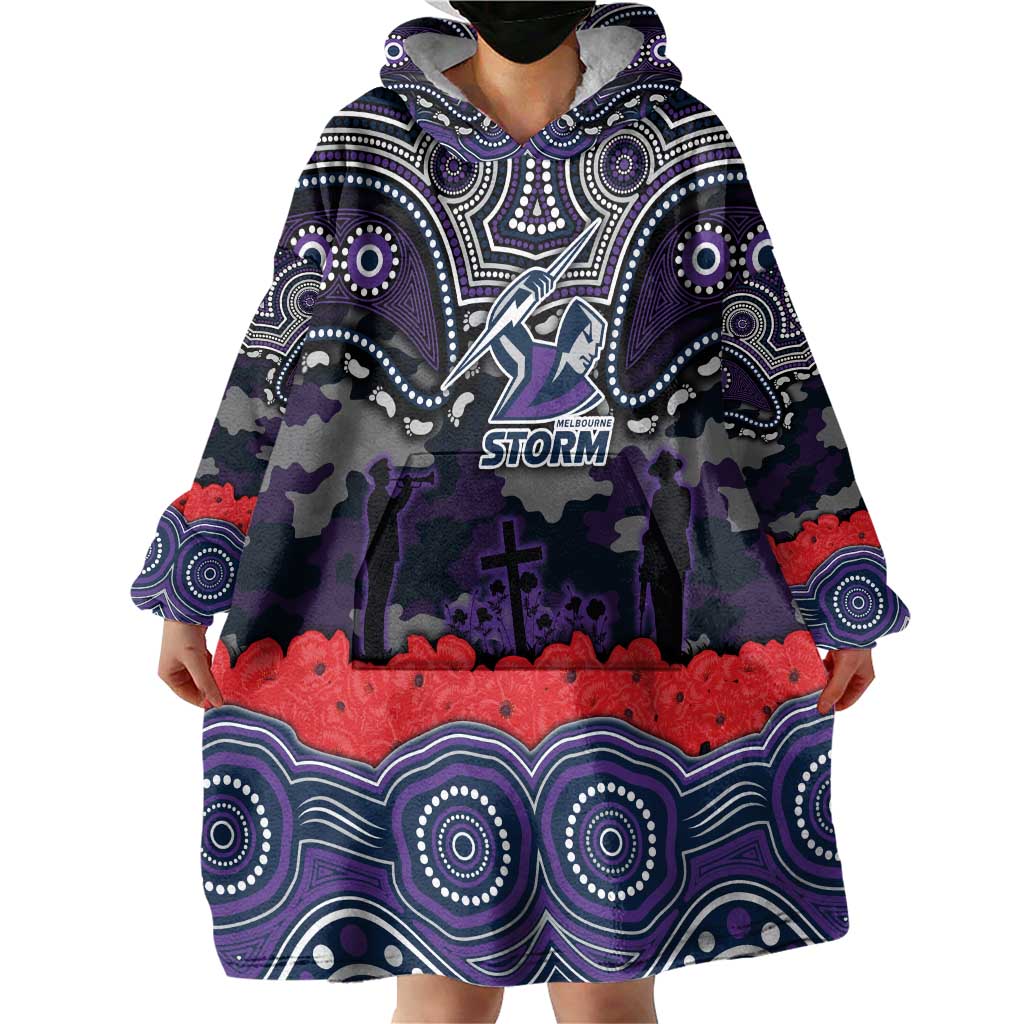 ANZAC Day Melbourne Storm Wearable Blanket Hoodie Military Memorial Aboriginal Indigenous Art