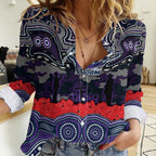 ANZAC Day Melbourne Storm Women Casual Shirt Military Memorial Aboriginal Indigenous Art