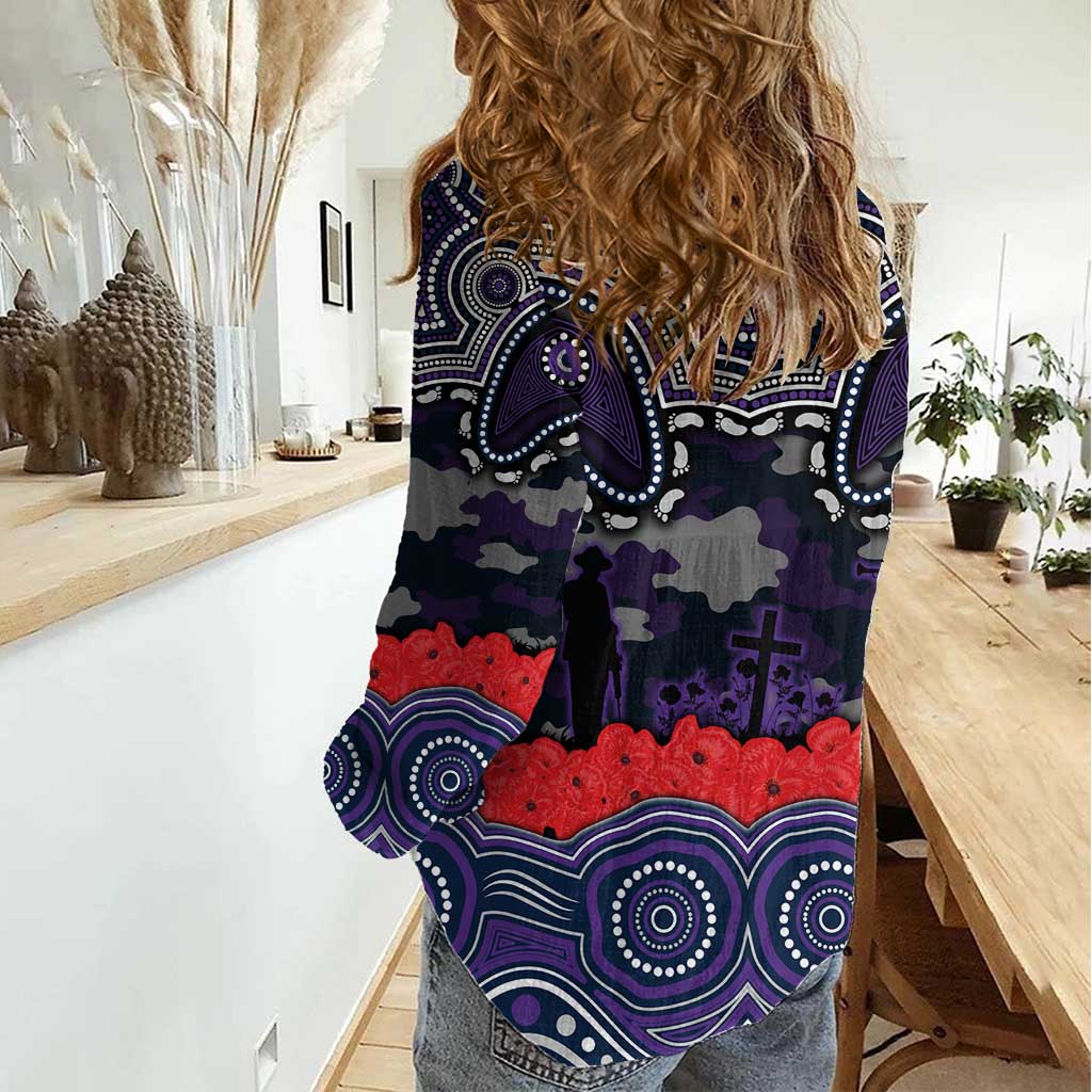 ANZAC Day Melbourne Storm Women Casual Shirt Military Memorial Aboriginal Indigenous Art