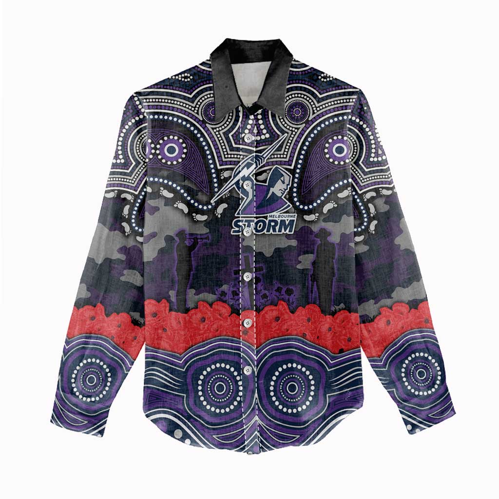 ANZAC Day Melbourne Storm Women Casual Shirt Military Memorial Aboriginal Indigenous Art
