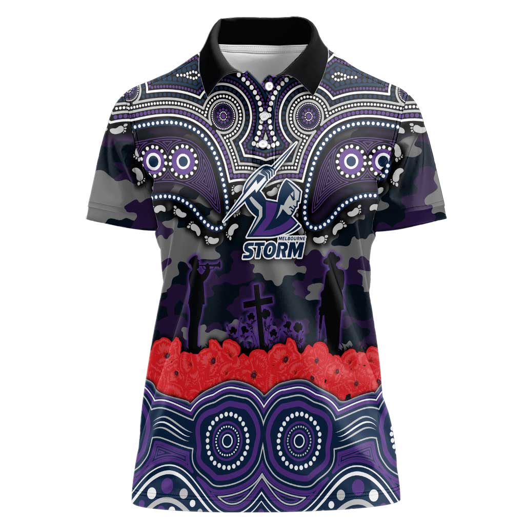 ANZAC Day Melbourne Storm Women Polo Shirt Military Memorial Aboriginal Indigenous Art