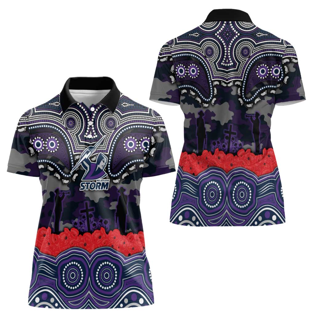ANZAC Day Melbourne Storm Women Polo Shirt Military Memorial Aboriginal Indigenous Art