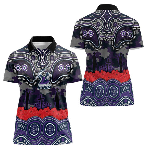 ANZAC Day Melbourne Storm Women Polo Shirt Military Memorial Aboriginal Indigenous Art