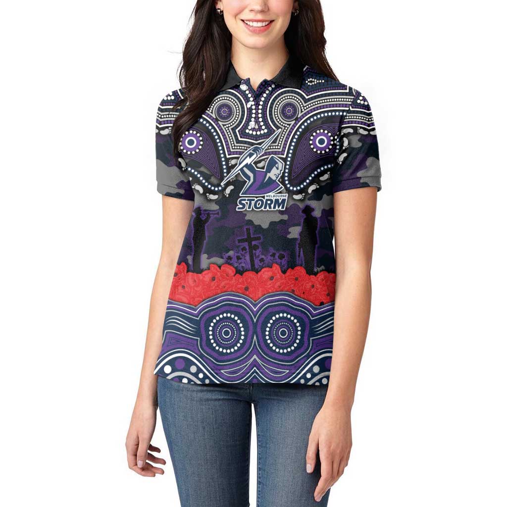 ANZAC Day Melbourne Storm Women Polo Shirt Military Memorial Aboriginal Indigenous Art