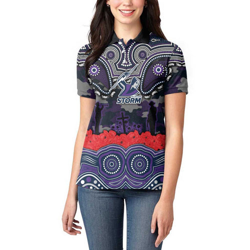 ANZAC Day Melbourne Storm Women Polo Shirt Military Memorial Aboriginal Indigenous Art