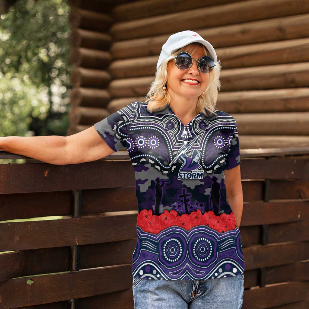 ANZAC Day Melbourne Storm Women Polo Shirt Military Memorial Aboriginal Indigenous Art