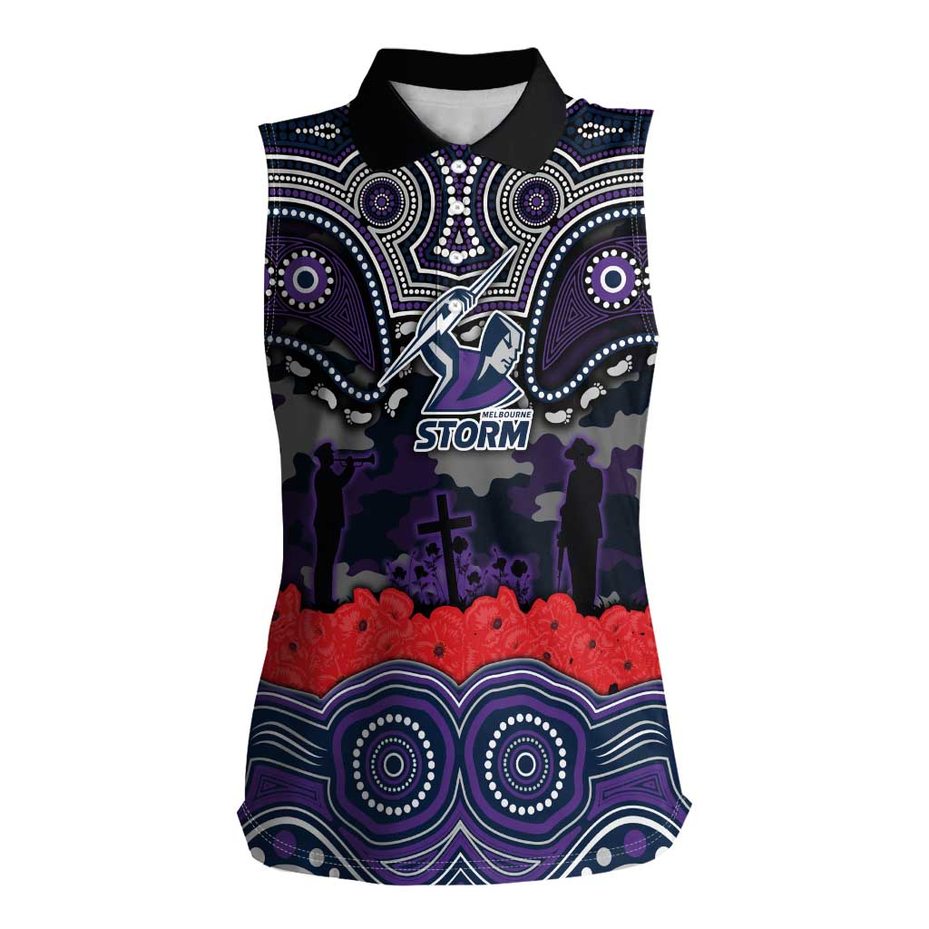ANZAC Day Melbourne Storm Women Sleeveless Polo Shirt Military Memorial Aboriginal Indigenous Art