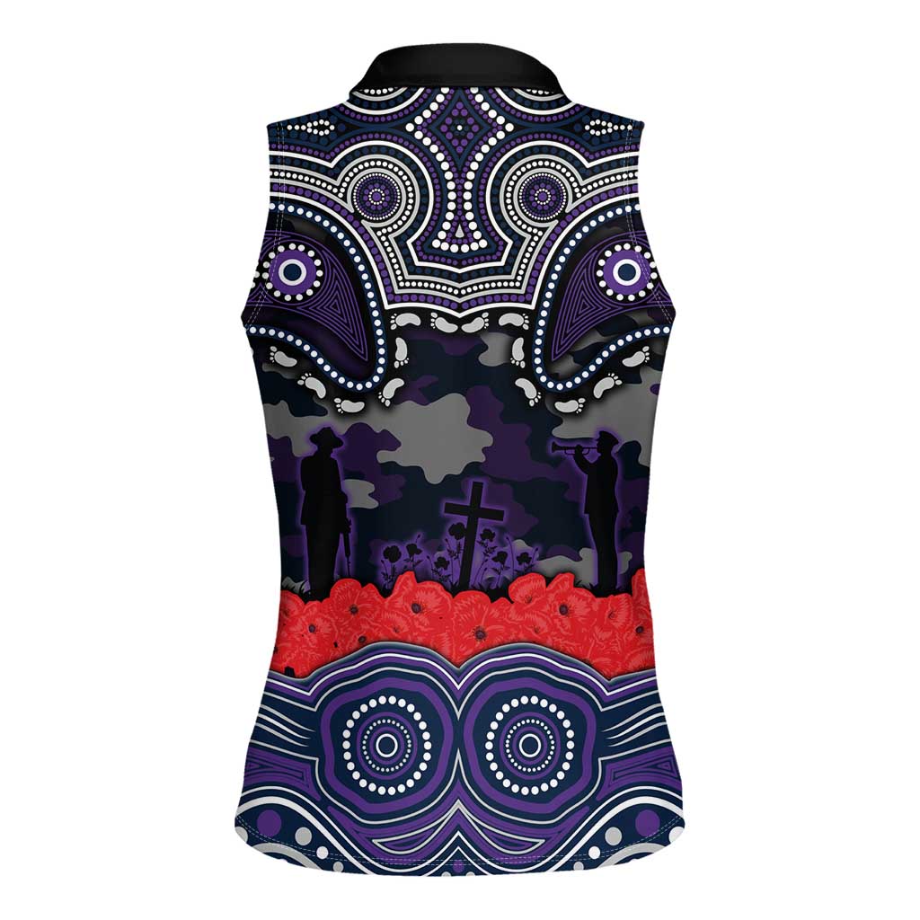 ANZAC Day Melbourne Storm Women Sleeveless Polo Shirt Military Memorial Aboriginal Indigenous Art