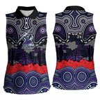 ANZAC Day Melbourne Storm Women Sleeveless Polo Shirt Military Memorial Aboriginal Indigenous Art