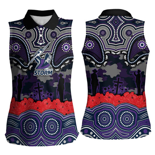 ANZAC Day Melbourne Storm Women Sleeveless Polo Shirt Military Memorial Aboriginal Indigenous Art