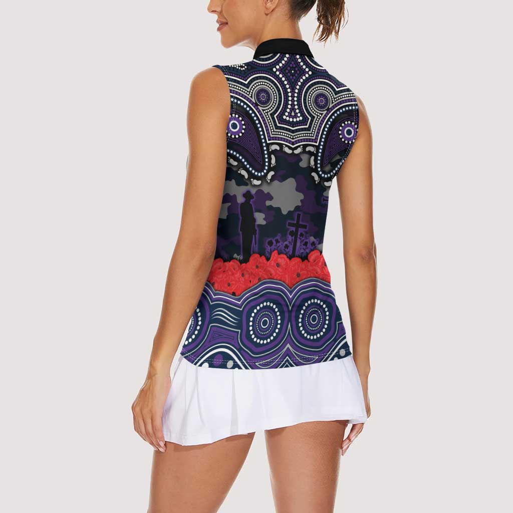 ANZAC Day Melbourne Storm Women Sleeveless Polo Shirt Military Memorial Aboriginal Indigenous Art