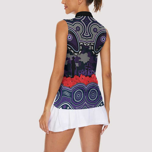 ANZAC Day Melbourne Storm Women Sleeveless Polo Shirt Military Memorial Aboriginal Indigenous Art
