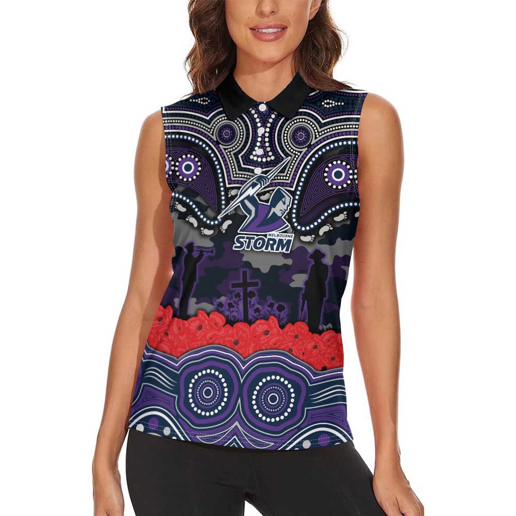 ANZAC Day Melbourne Storm Women Sleeveless Polo Shirt Military Memorial Aboriginal Indigenous Art