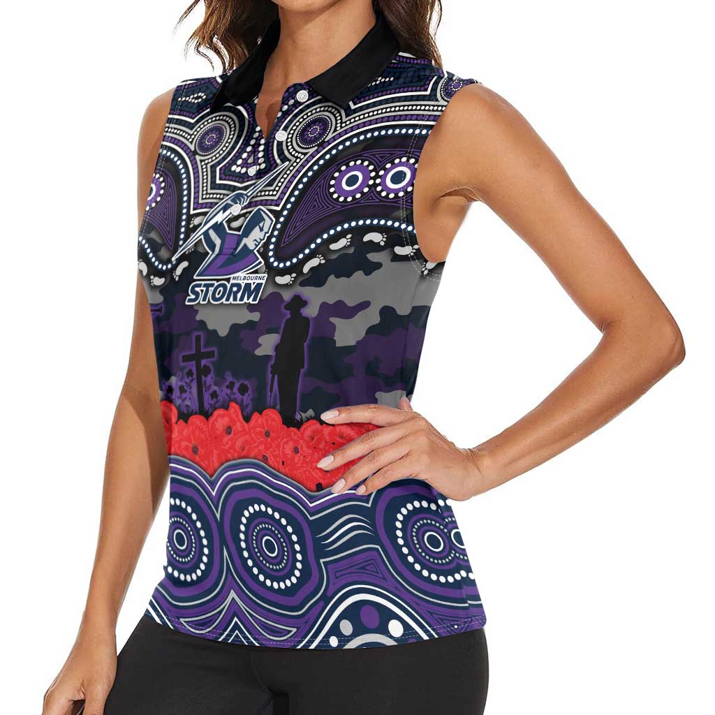 ANZAC Day Melbourne Storm Women Sleeveless Polo Shirt Military Memorial Aboriginal Indigenous Art