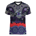 ANZAC Day Melbourne Storm Women V-Neck T-Shirt Military Memorial Aboriginal Indigenous Art