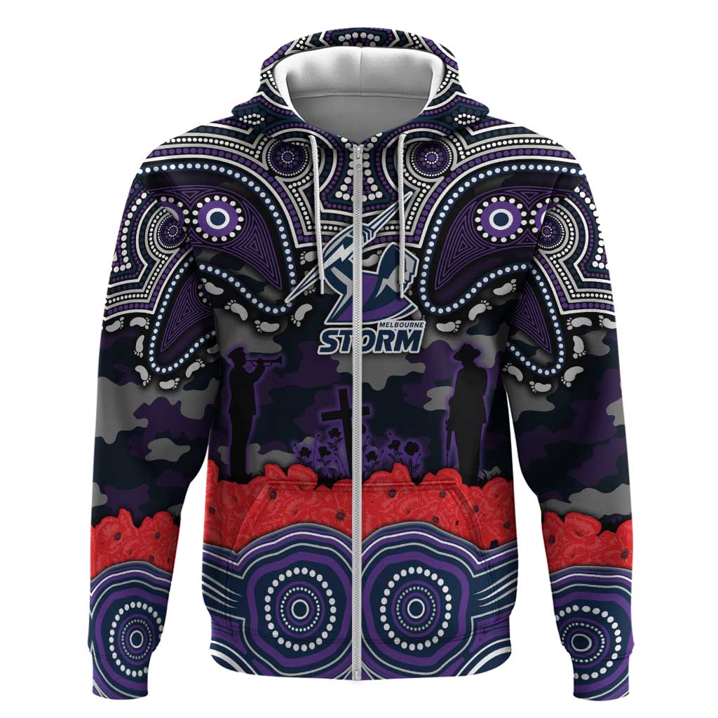 ANZAC Day Melbourne Storm Zip Hoodie Military Memorial Aboriginal Indigenous Art