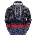 ANZAC Day Melbourne Storm Zip Hoodie Military Memorial Aboriginal Indigenous Art