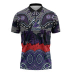 ANZAC Day Melbourne Storm Zipper Polo Shirt Military Memorial Aboriginal Indigenous Art