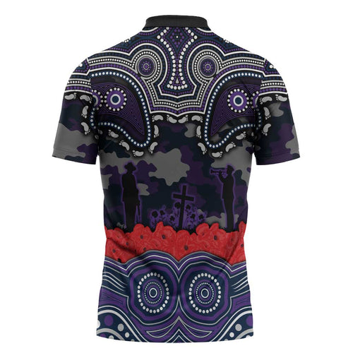 ANZAC Day Melbourne Storm Zipper Polo Shirt Military Memorial Aboriginal Indigenous Art
