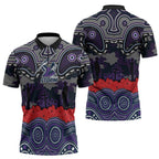 ANZAC Day Melbourne Storm Zipper Polo Shirt Military Memorial Aboriginal Indigenous Art