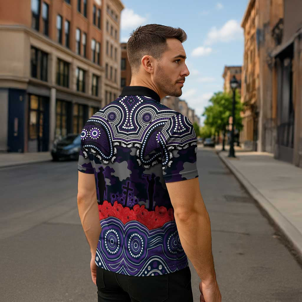 ANZAC Day Melbourne Storm Zipper Polo Shirt Military Memorial Aboriginal Indigenous Art