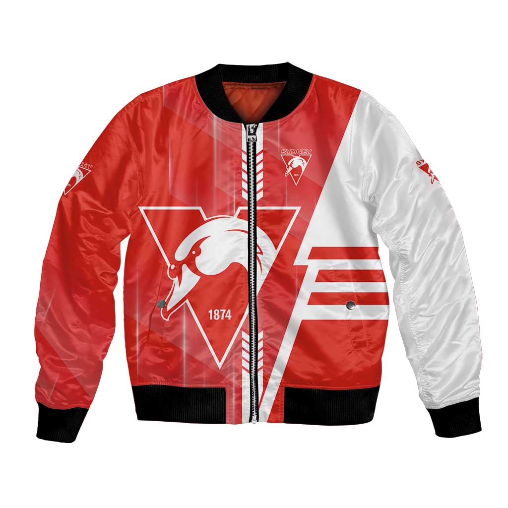 Personalized Sydney Swans Bomber Jacket Modern Geometric Sports Graphic Style