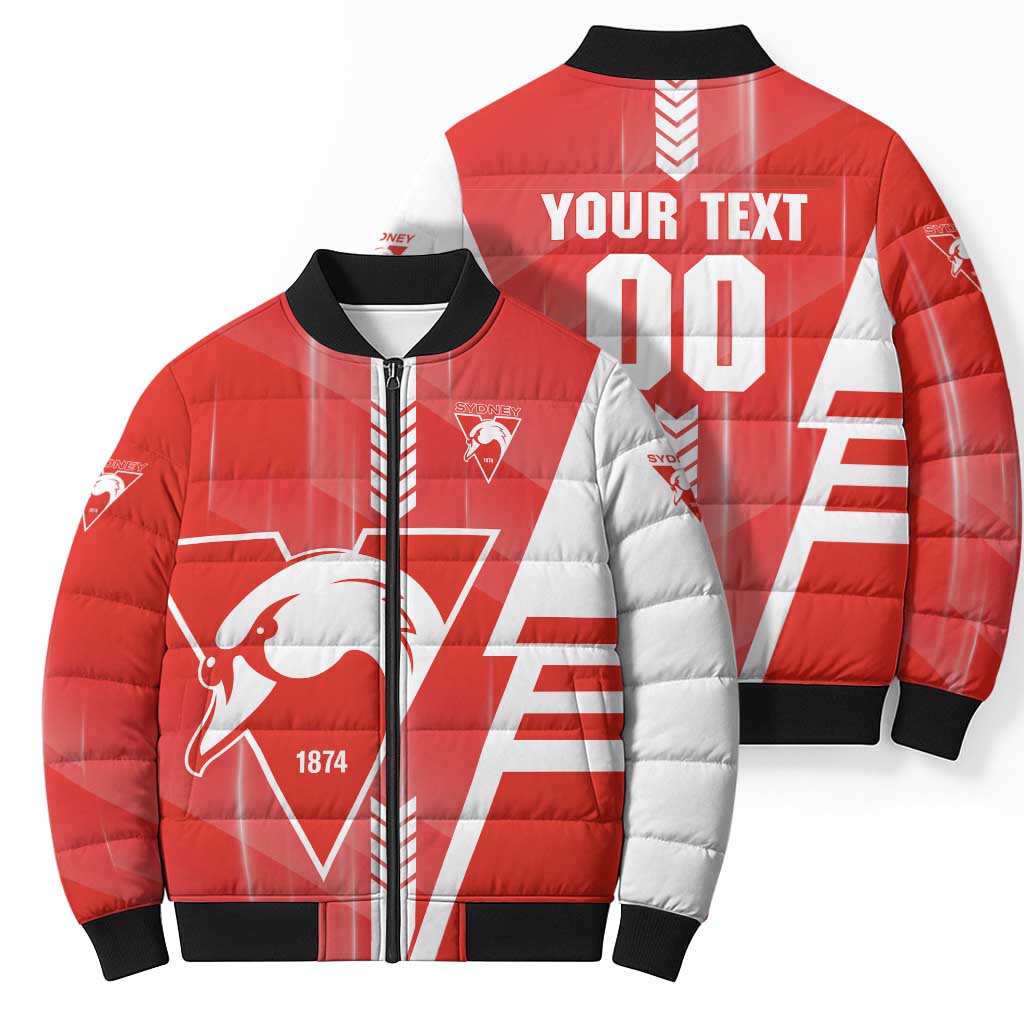 Personalized Sydney Swans Bomber Puffer Jacket Modern Geometric Sports Graphic Style