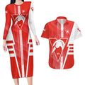 Personalized Sydney Swans Couples Matching Long Sleeve Bodycon Dress and Hawaiian Shirt Modern Geometric Sports Graphic Style