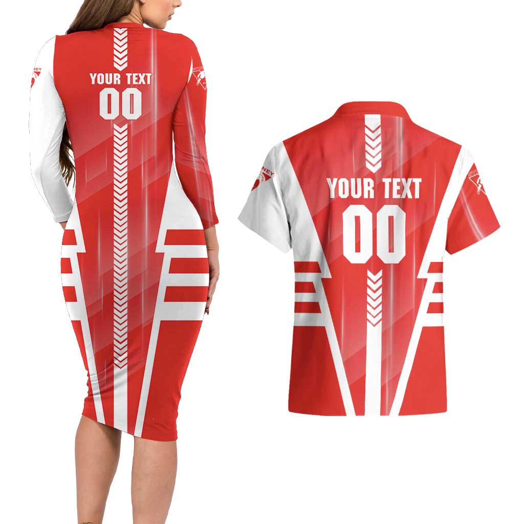 Personalized Sydney Swans Couples Matching Long Sleeve Bodycon Dress and Hawaiian Shirt Modern Geometric Sports Graphic Style
