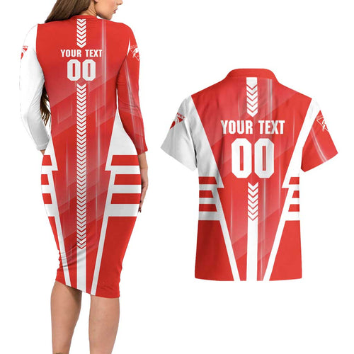 Personalized Sydney Swans Couples Matching Long Sleeve Bodycon Dress and Hawaiian Shirt Modern Geometric Sports Graphic Style