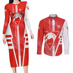 Personalized Sydney Swans Couples Matching Long Sleeve Bodycon Dress and Long Sleeve Button Shirt Modern Geometric Sports Graphic Style
